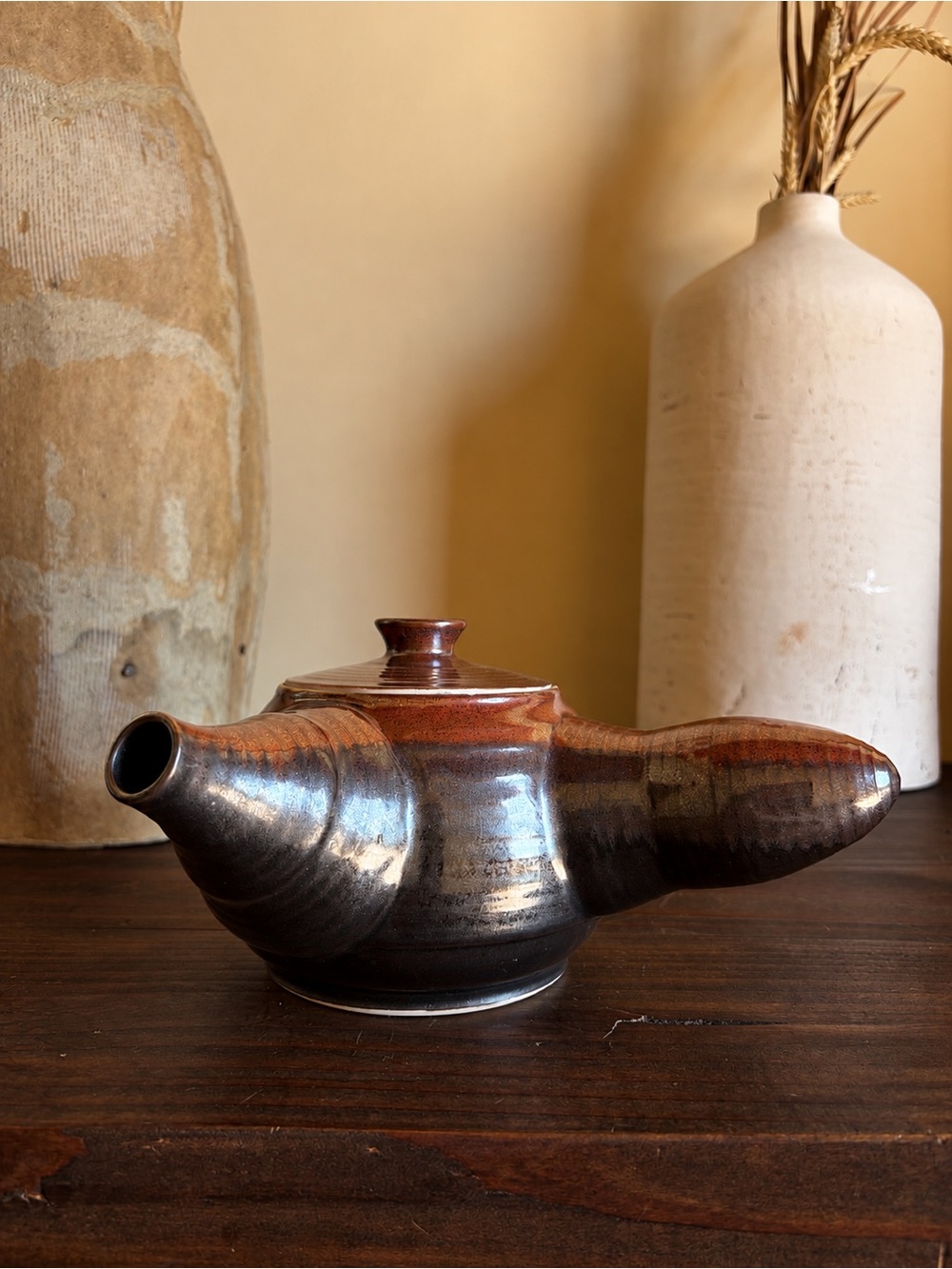 Vintage Handmade Ceramic Japanese Kyusu Style Side Handle Teapot Signed